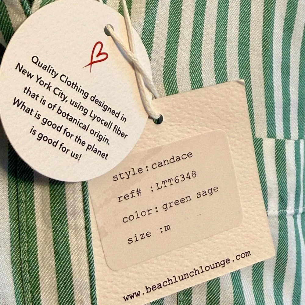 beachlunchlounge Candace Green and White Striped Shirt Lightweight Summer Vibe - Picture 8 of 9